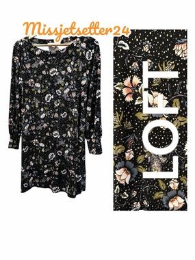 NWT Loft Meadow Swing Dress Black Floral Size Small Spring Summer